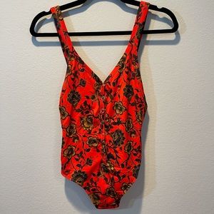 NEW Red Floral Jacquard One Piece Bathing Suit